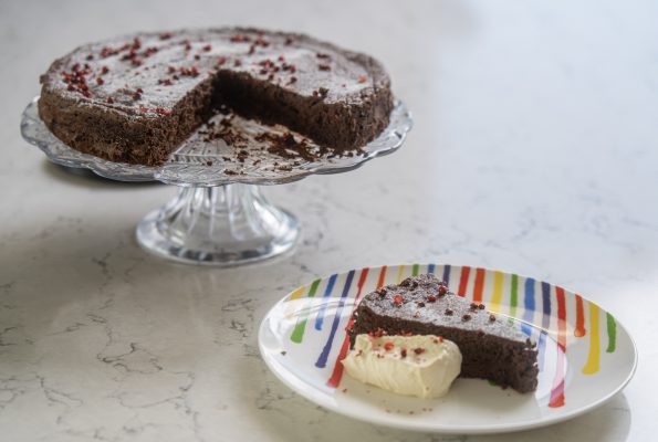 Pink peppercorn and chocolate mousse cake