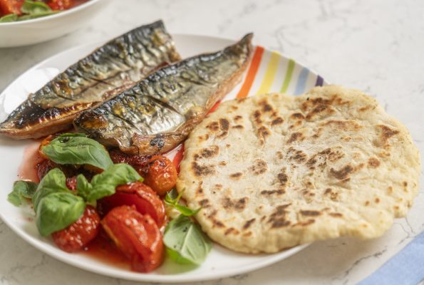 Mackerel Fillets with slow-roast tomato and strawberries