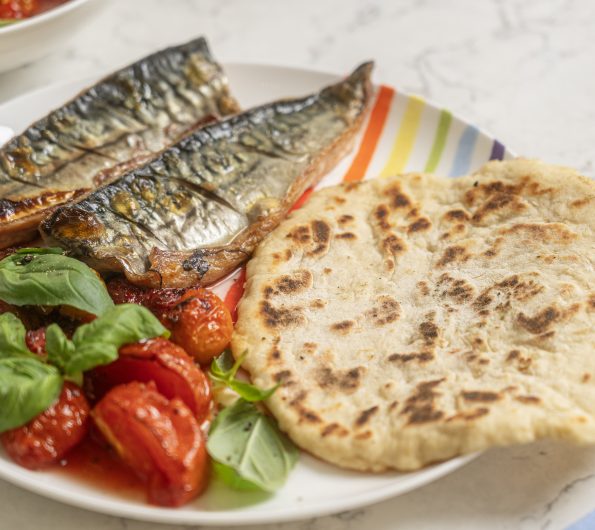 Mackerel Fillets with slow-roast tomato and strawberries
