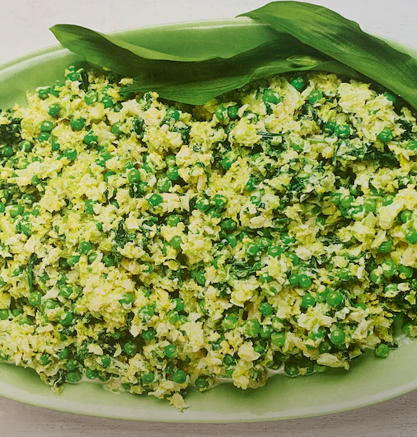 Green spinach, sprouts and frozen peas