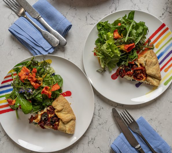 John and Prue’s Slow-roasted tomato and goat’s curd galette