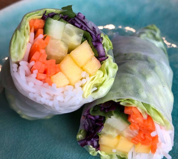 Vietnamese veg rolls with mango and chilli-mayo dip