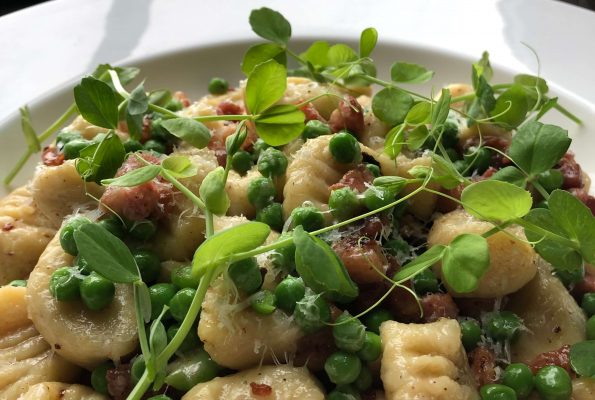 Gnocchi with peas, bacon and parmesan